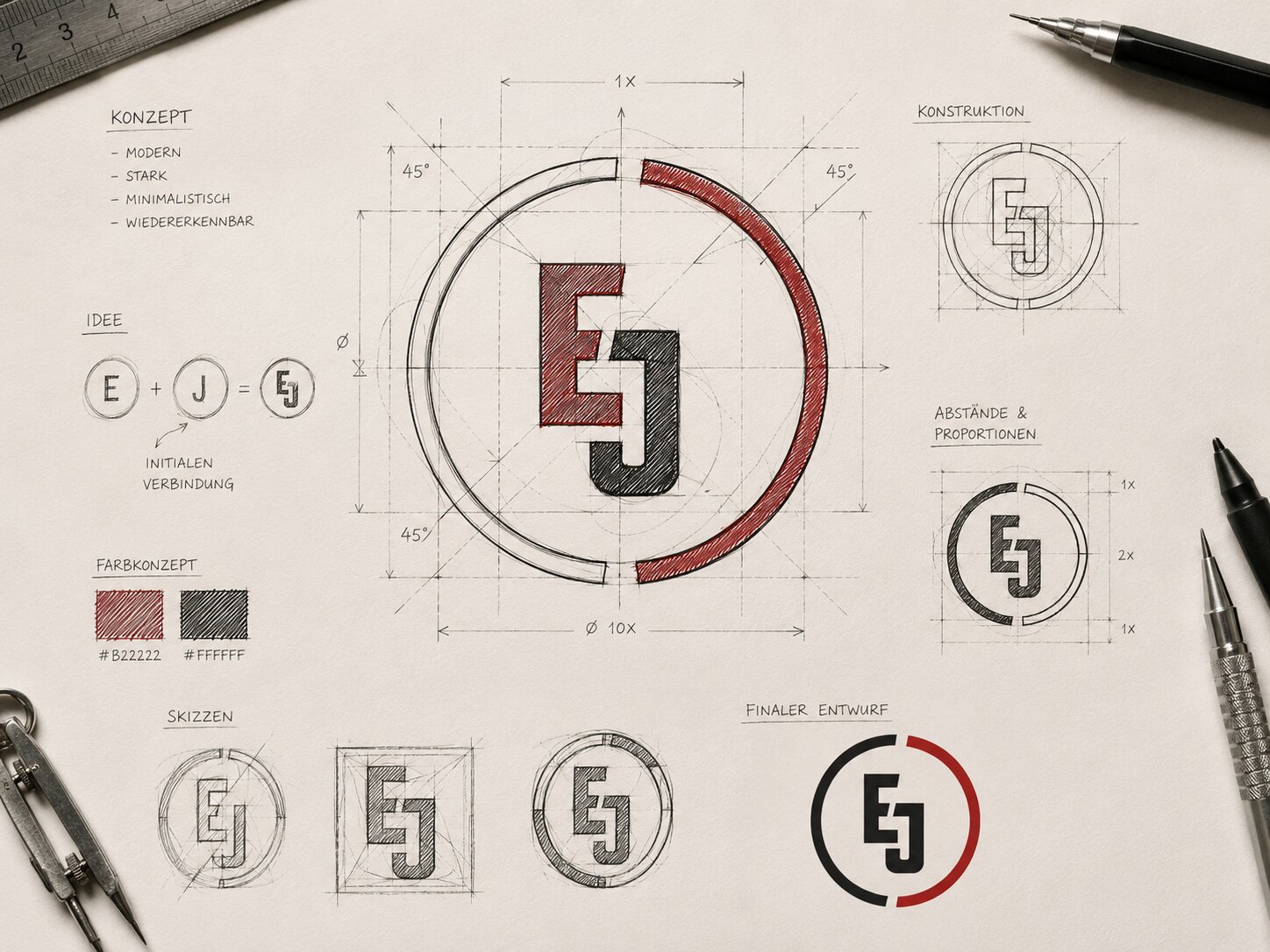 Johann Eichholz — Logo-Entwurf, Studien und Linien